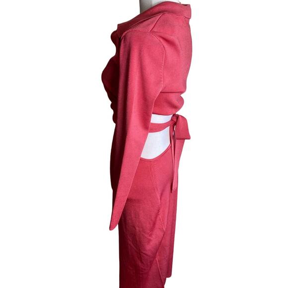 NWT CULT GAIA DRESS PINK MIDI CRISTINA KNIT TIE BACK CUT OUT LONG SLEEVE - Picture 3 of 10